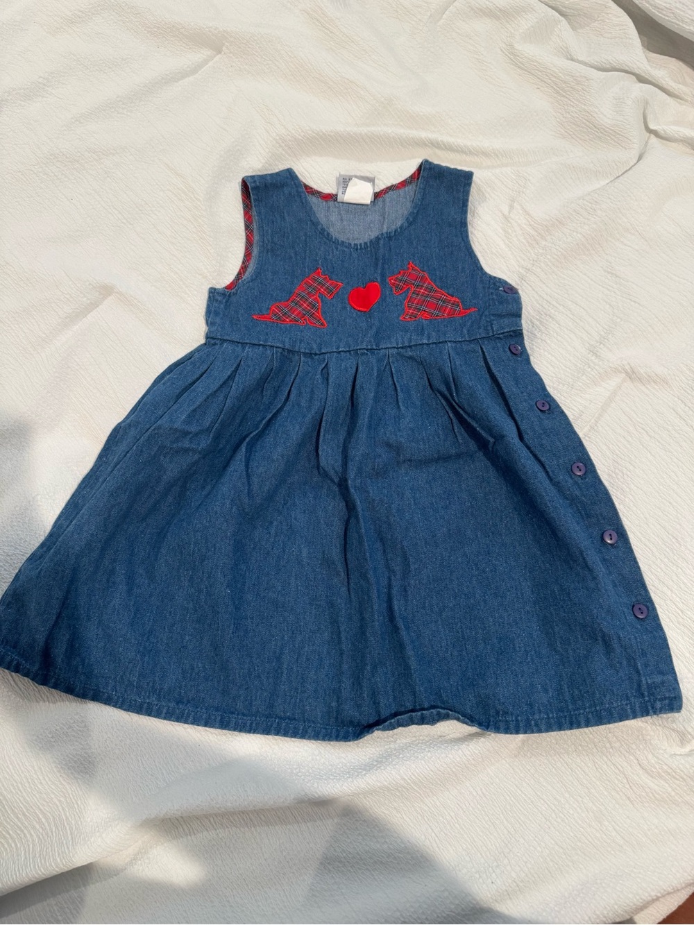 Vintage 90s Denim Toddler Dress with Red Heart & Scottie Dogs